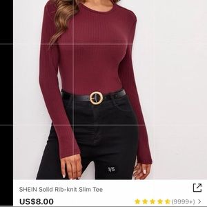 burgundy rib-knit slim tee